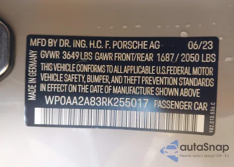 2024 Porsche 718 Cayman Style Edition из США, поврежденный, VIN WP0AA2A83RK255017